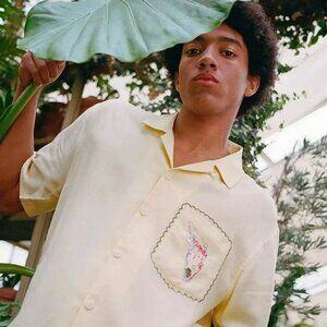 Urban Outfitters Embroidered Florida Cabana Souvenir Shirt Yellow Size S NWT